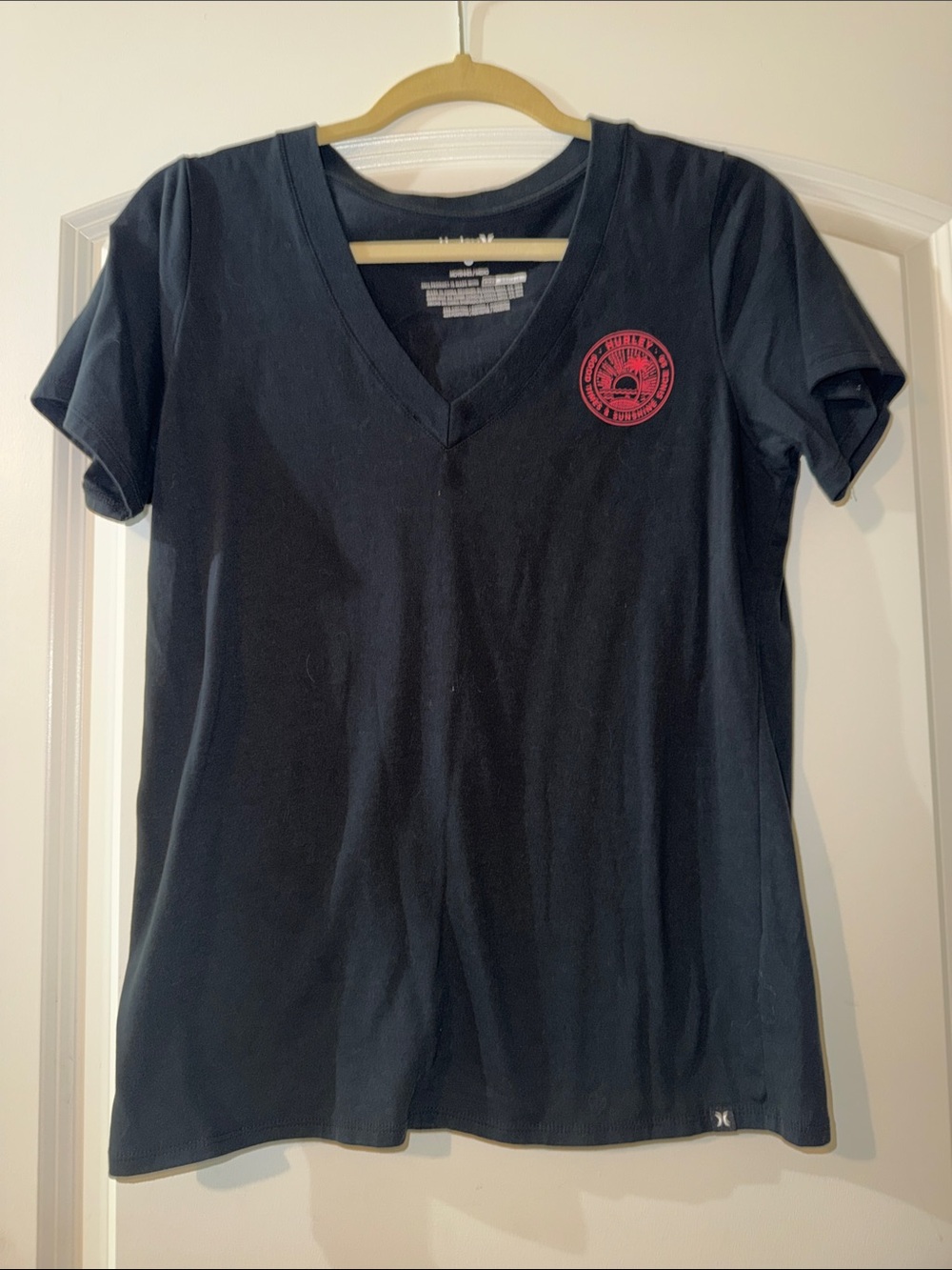 Hurley Black Tee with Coral Beach Badge